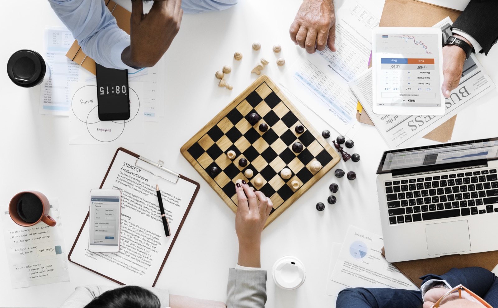 Strategy session — chess pieces on a board